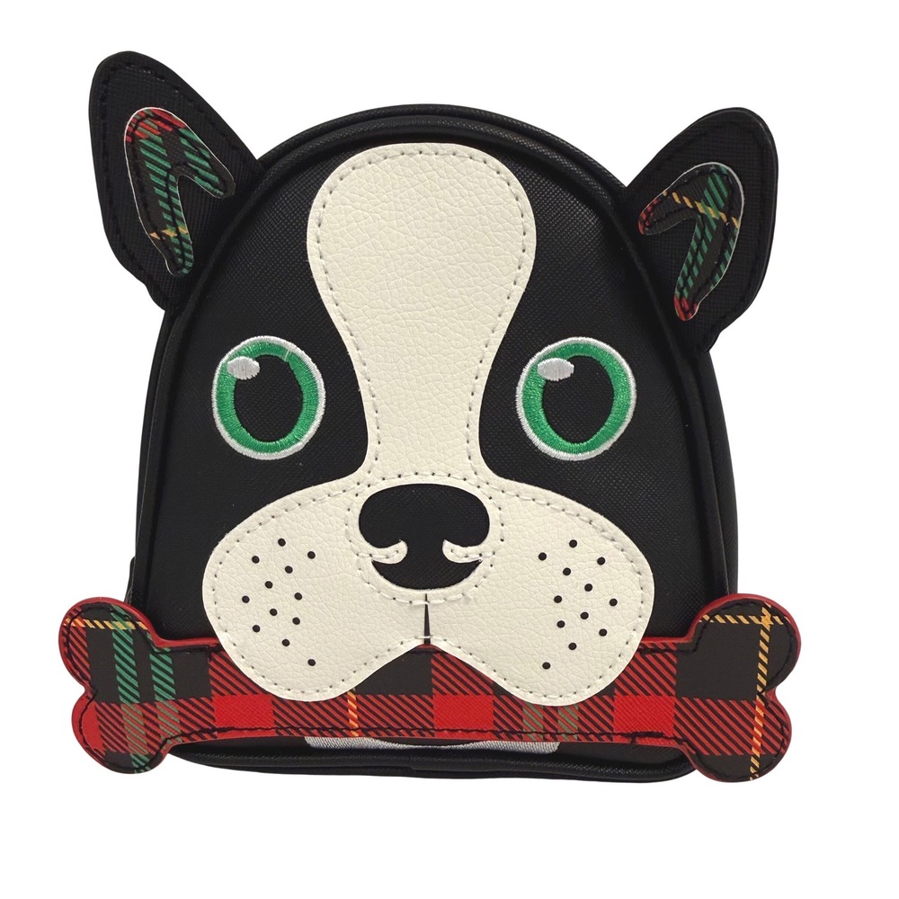 Bath & Body Works Boston Terrier Dog Plaid Cosmetic Bag Pouch Black NEW 6.5"